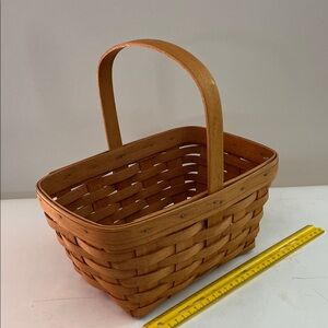 Longaberger Handcrafted Wood Utility Basket with fixed handle approx. 10x6x4